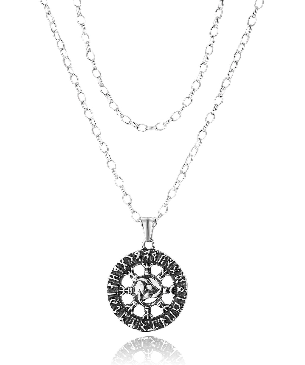 [Australia] - ZiiLay Viking Jewelry Norse Runes Vegvisir Necklace Soldered Oval Rolo Chain Stainless Steel 22” 