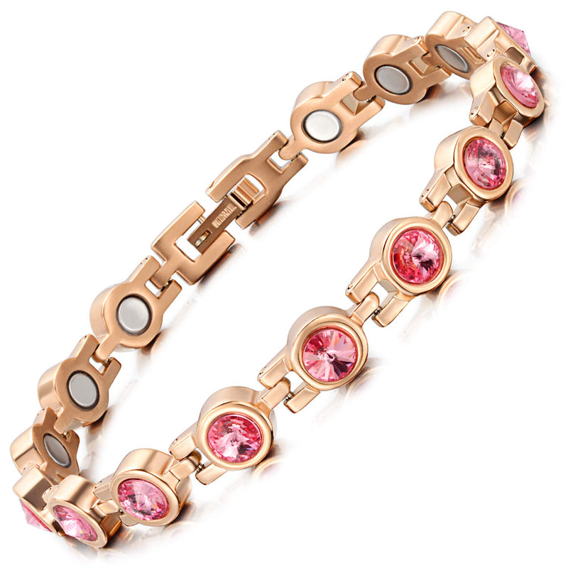 [Australia] - RainSo Womens Titanium Sparkly Crystal Magnetic Bracelet (Rose Gold Pink) Adjustable Magnetic Bracelet with Gift Box 