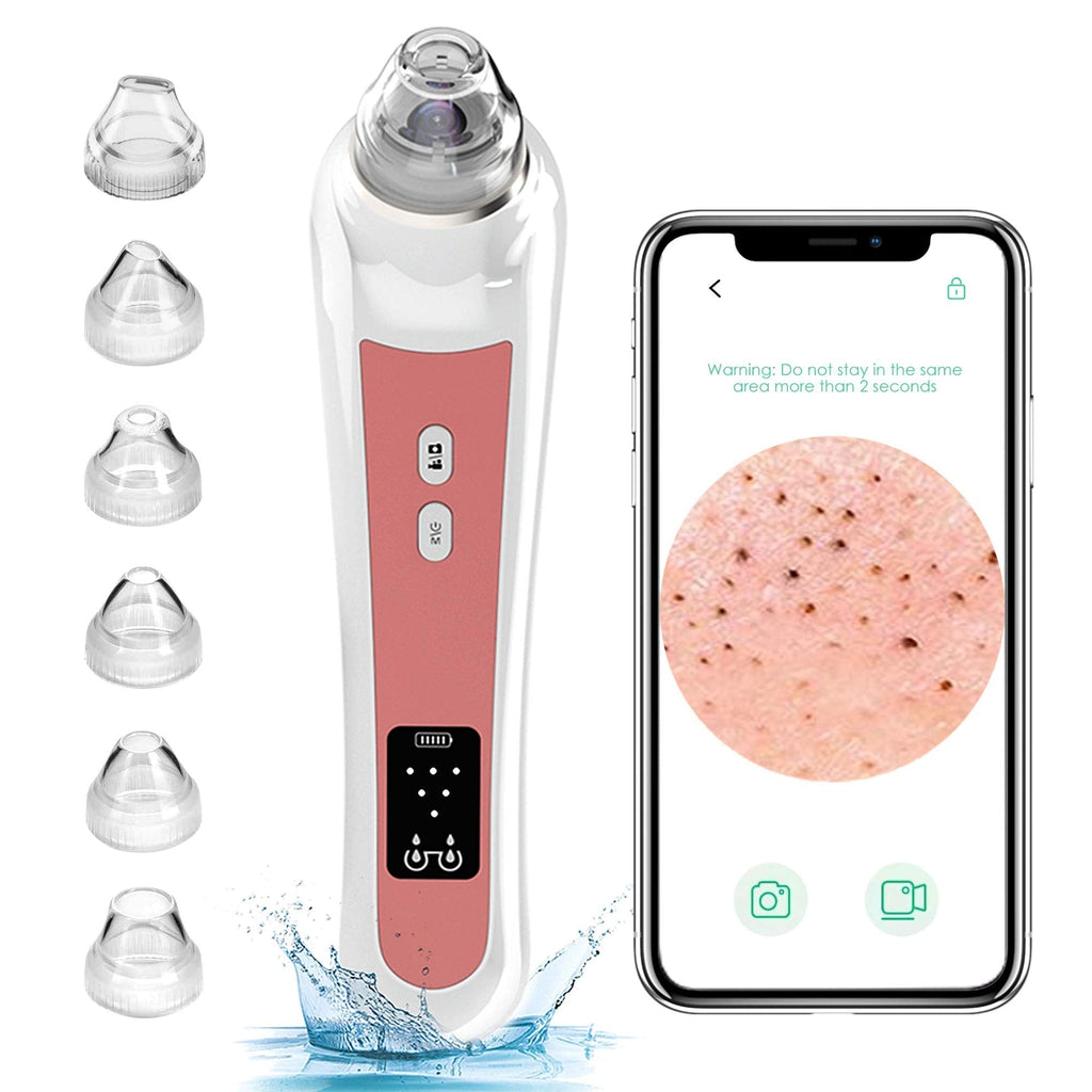 [Australia] - Blackhead Remover Vacuum, Pore Cleaner with Camera 5.0 Megapixels 20X Magnification Acne Comedone Extractor Tool Rechargeable LCD Monitor Display with 3 Adjustable Strength 6 Replaceable Heads Red 