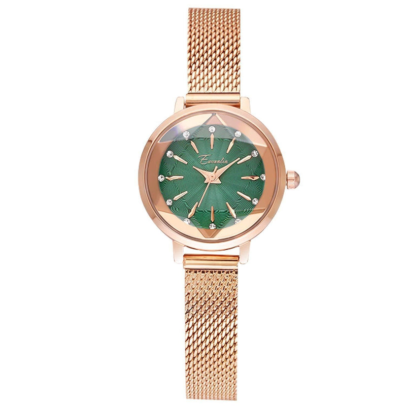 [Australia] - RORIOS Elegant Women Watch Analogue Quartz Watches Diamond Cutting Glass Mirror Dial Lady's Wrist Watch with Mesh Band Fashion Watch for Girls Green 