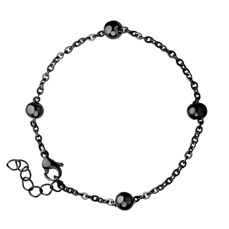 [Australia] - 555Jewelry 2mm Stainless Steel Adjustable Ball Bead Bracelet for Women 6-7 Inch Black 