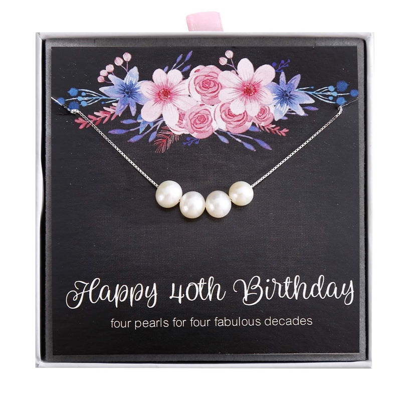 [Australia] - ALoveSoul 40th Birthday Gifts for Women - 4 Decade Jewelry 40 Years Old, 4 Pearls 925 Sterling Silver Necklace for Her, 1981 Birthday Gifts Ideas 