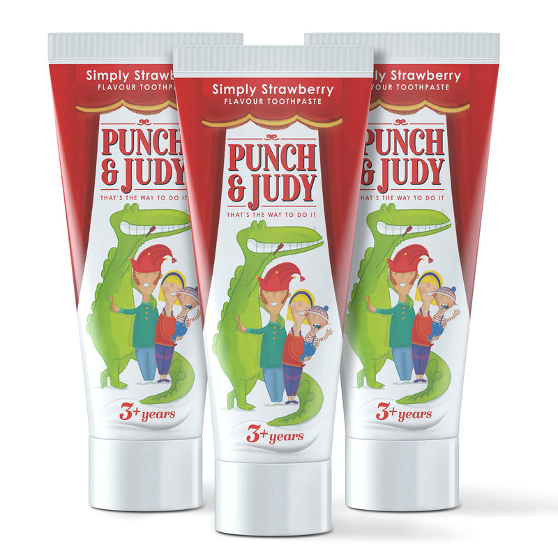 [Australia] - Punch & Judy Kids Toothpaste - Simply Strawberry Flavour, 3+ Years, Fluoride, Sugar Free (3 x 50ml) 79 g (Pack of 3) 