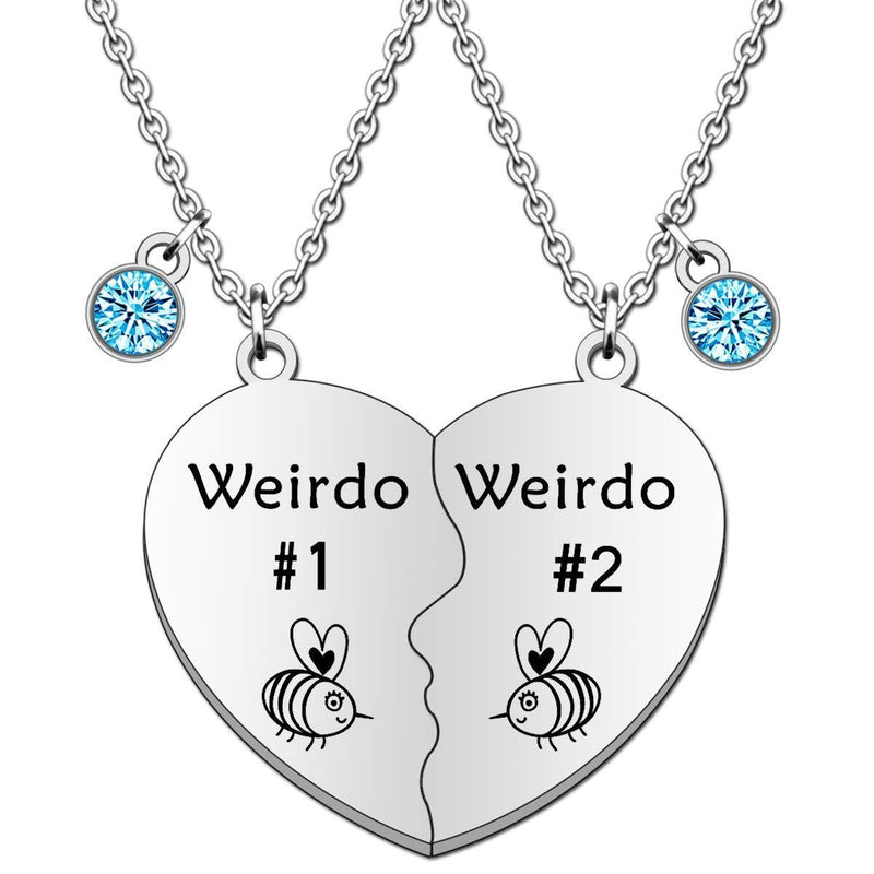 [Australia] - TTOVEN Best Friend Necklace for 2 Weirdo #1 Weirdo #2 Friendship Forever Gifts Heart Pendant Jewellery for Graduation Birthday Christmas Wedding Gifts 