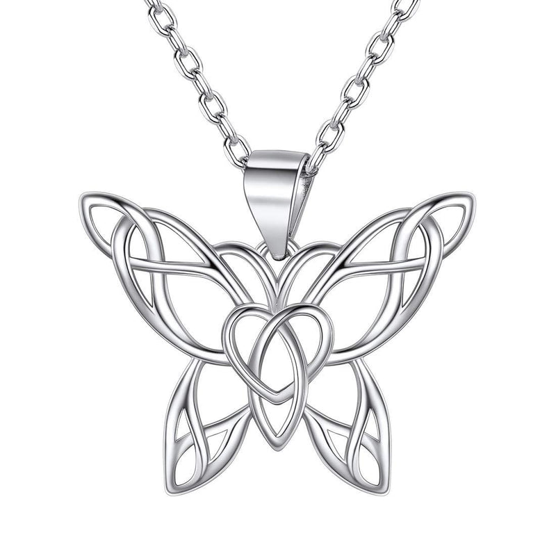 [Australia] - 925 Sterling Silver Celtic Knot Necklace for Women Butterfly/Cross/Trinity Irish Jewelry Amulet Protection Necklaces(with Gift Box) A: Butterfly 