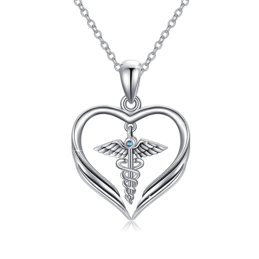 [Australia] - Nurse Necklace Sterling Silver Caduceus Angel Nursing Themed RN Pendant Necklace Graduation Jewelry Gift for Medical Staff Nurse Women and Girls" Heart-Warming Gift" to The Angel 