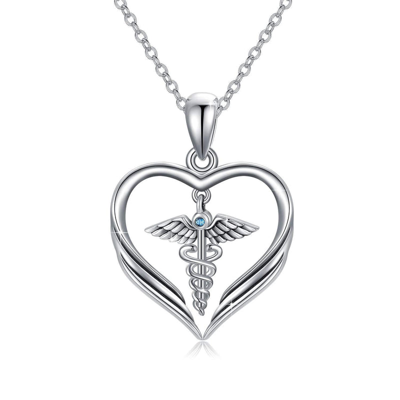 [Australia] - Nurse Necklace Sterling Silver Caduceus Angel Nursing Themed RN Pendant Necklace Graduation Jewelry Gift for Medical Staff Nurse Women and Girls" Heart-Warming Gift" to The Angel 