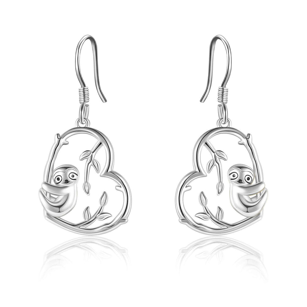 [Australia] - VONALA Sloth Gifts 925 Sterling Silver Sloth Earrings for Women Girls Cute Animal Heart Drop Earrings Jewellery 