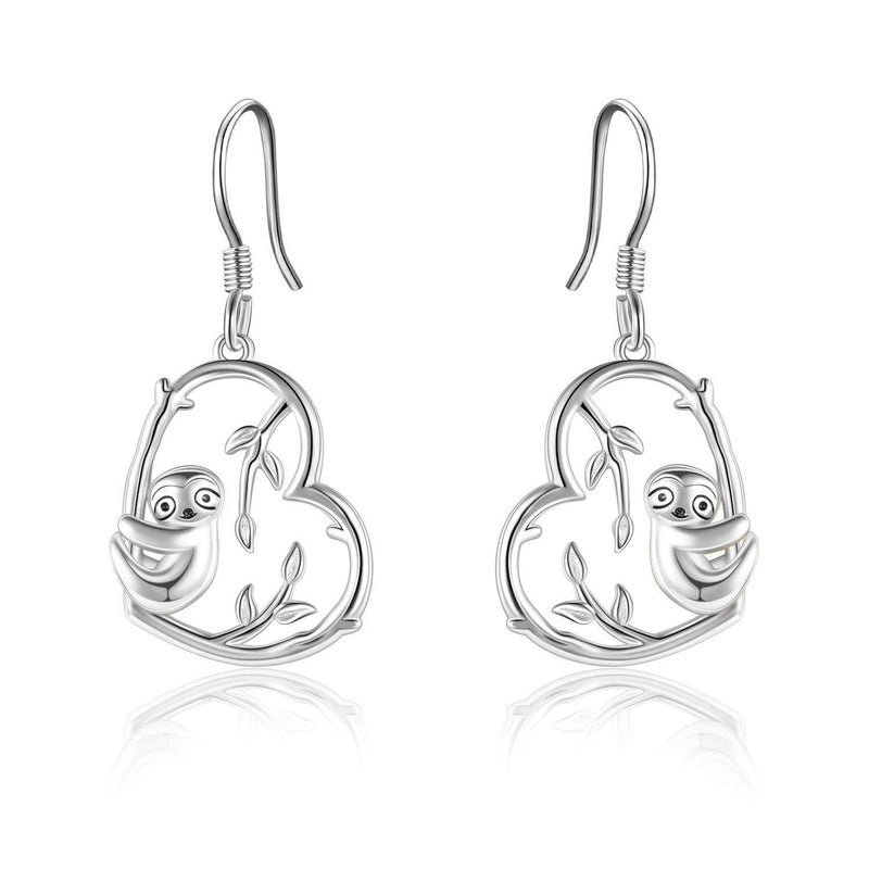 [Australia] - VONALA Sloth Gifts 925 Sterling Silver Sloth Earrings for Women Girls Cute Animal Heart Drop Earrings Jewellery 