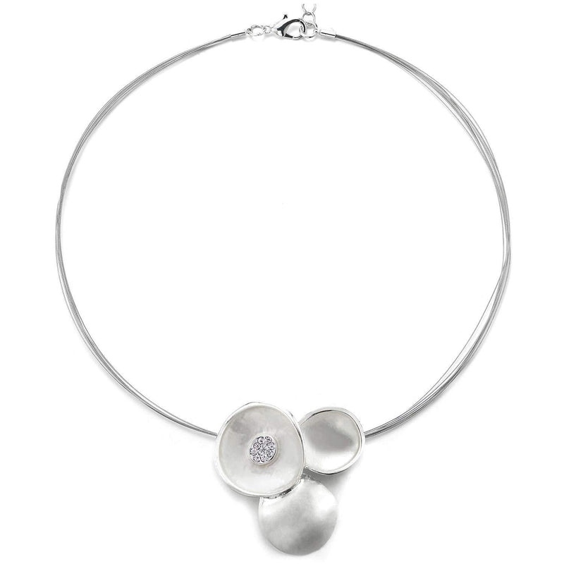 [Australia] - COOLSTEELANDBEYOND Chic Fashion Choker Collar Statement Necklace White Color Circles Flower Petal Large Pendant 