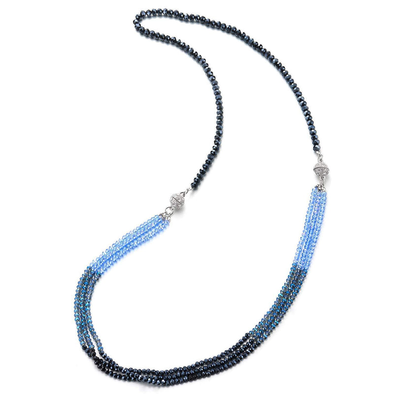 [Australia] - COOLSTEELANDBEYOND Necklace Three-Strand Blue Grey Crystal Bead Chains Magnetic Clasp Detachable Two Collar Necklace 
