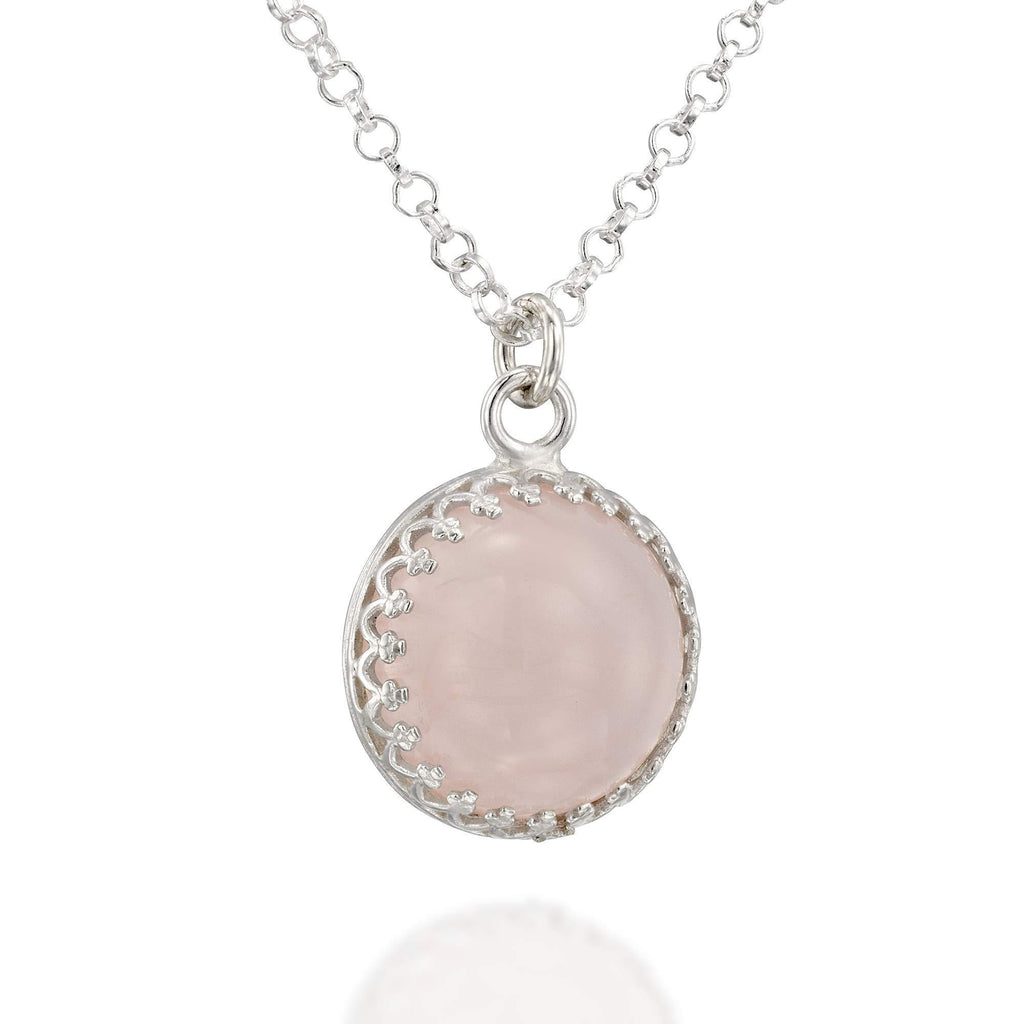 [Australia] - Stera Jewelry 925 Sterling Silver Necklace with 12mm Cabochon Rose Quartz Pendant, 18 + 4 Inches 