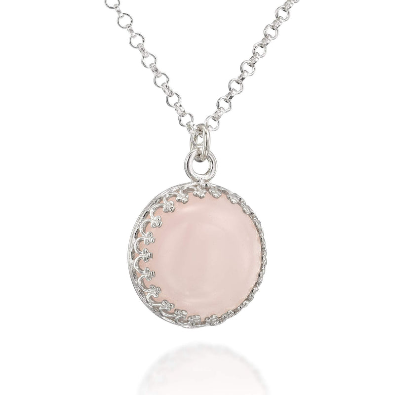 [Australia] - Stera Jewelry 925 Sterling Silver Necklace with 14mm Cabochon Rose Quartz Pendant, 18 + 4 Inches 