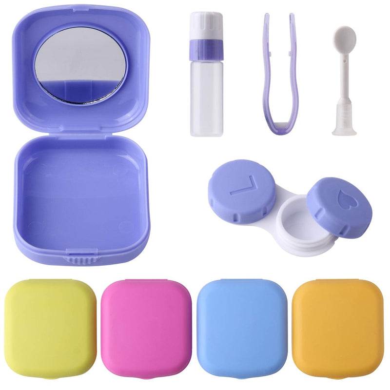 [Australia] - Yiwoo 5 Pack Mini Travel Colorful Contact Lens Case Kit with Mirror Durable, Compact, Portable Soak Storage Kit Multicolour 