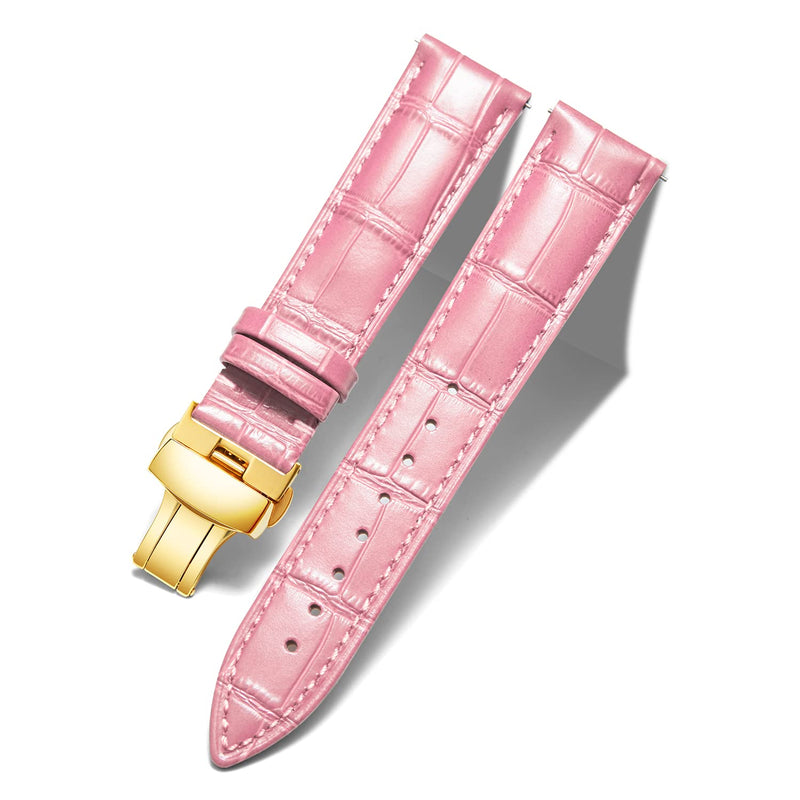 [Australia] - Genuine Calfskin Leather Watch Bands Replacement Alligator Strap for Men Women with Silver/Gold/Rose Gold Butterfly Deployment Buckle 12mm 13mm 14mm 16mm 17mm 18mm 19mm 20mm 21mm 22mm 23mm 24mm 14 MM Pink - Gold Buckle 