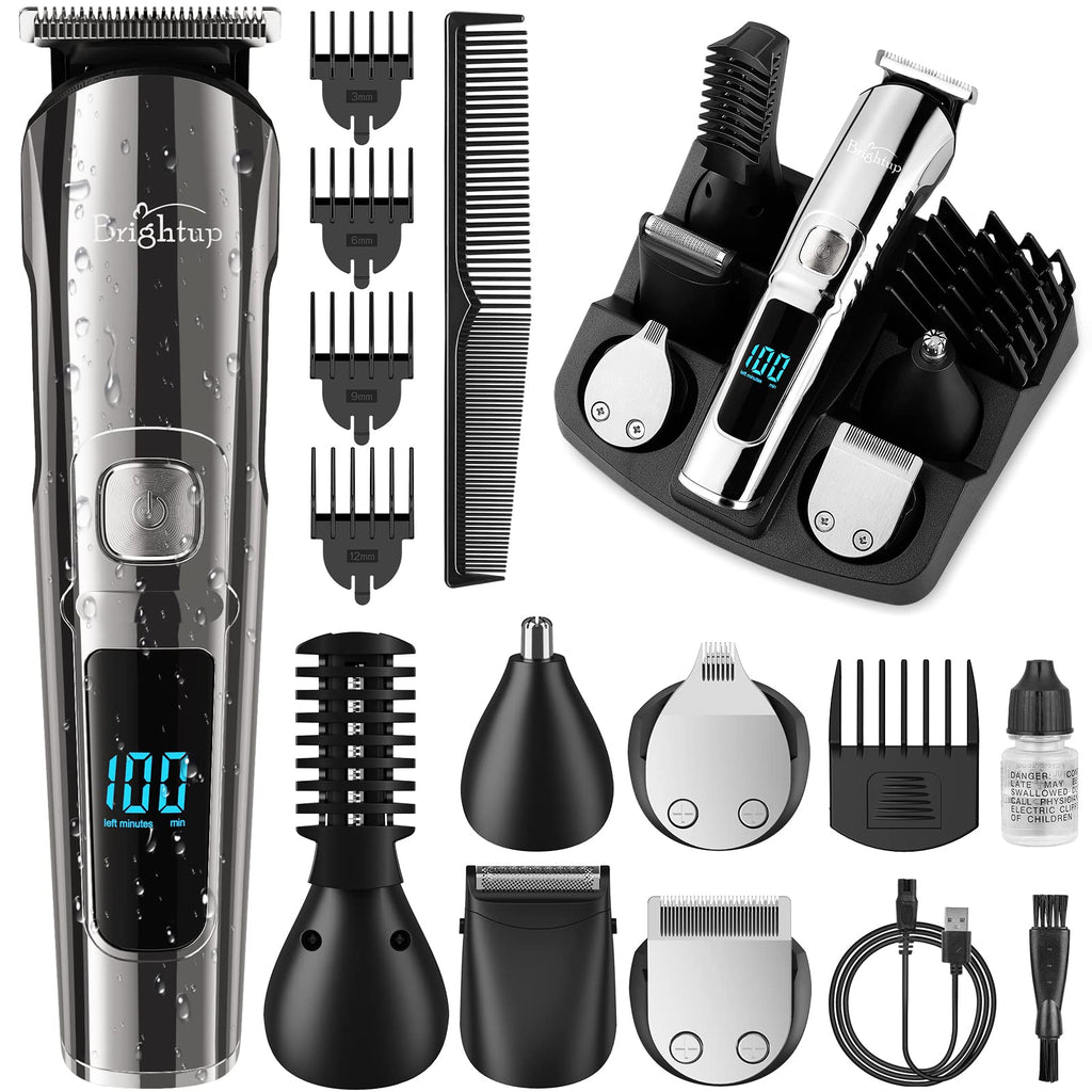 [Australia] - Brightup Beard Trimmer Men Waterproof,Cordless Hair Clipper Electric Shavers Body Hair Trimmer Men,USB Rechargeable LED Display All in 1 Grooming Kit for Beard Nose Ear Facial Body Pubic Balls Groin 