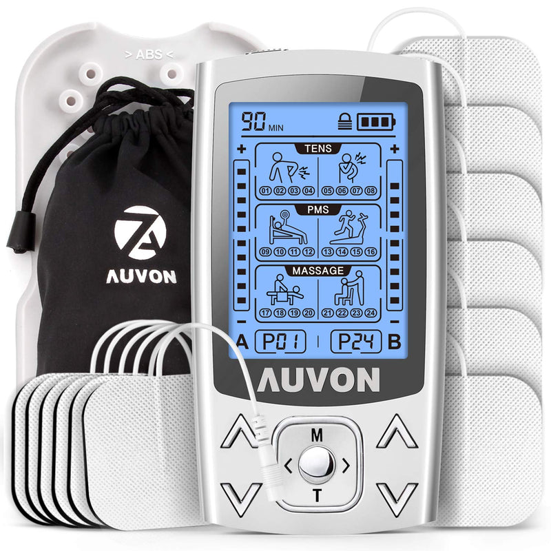 [Australia] - AUVON Dual Channel TENS EMS Machine for Pain Relief, 24 Modes TENS Unit Muscle Stimulator with 12pcs 2"x2" TENS Electrode Pads 