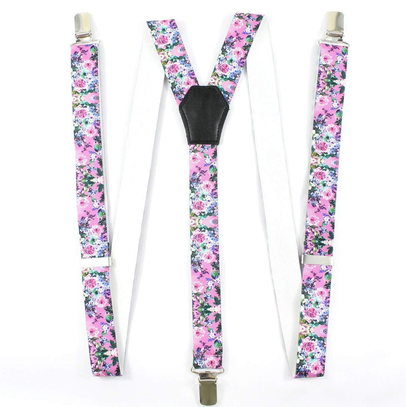 [Australia] - DWOY Floral Paisley Braces for Women & Girls Fully Adjustable Y Shape Braces/Suspenders Pink Roses 