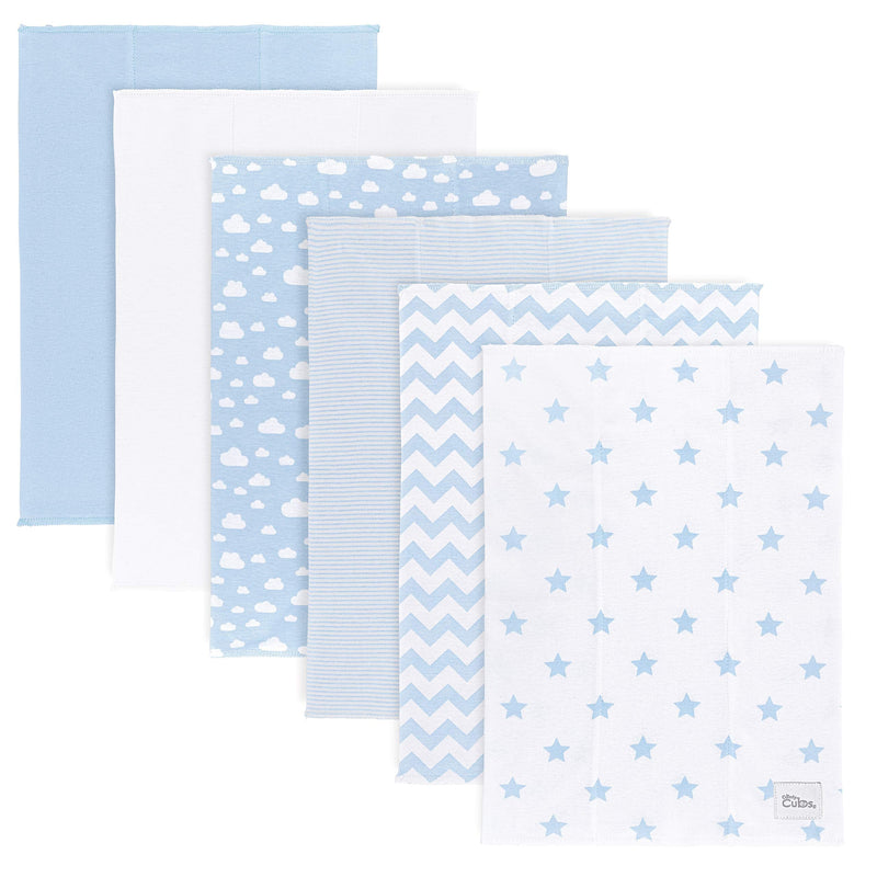 [Australia] - Burp Cloths for Baby, 100% Cotton Washcloths Double Layered, Large, Extra Absorbent and Soft Muslin Squares for Boys and Girls by Comfy Cubs (Blue, Pack of 6) Blue 