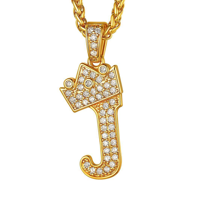 [Australia] - Suplight Iced Out Crown Initial Letter Necklace, Yellow Gold Plated Cubic Zirconia CZ Pave Monogram Pendant with 22" Chain (2" Adjustable), Bling Alphabet Jewelry Name A-Z J 