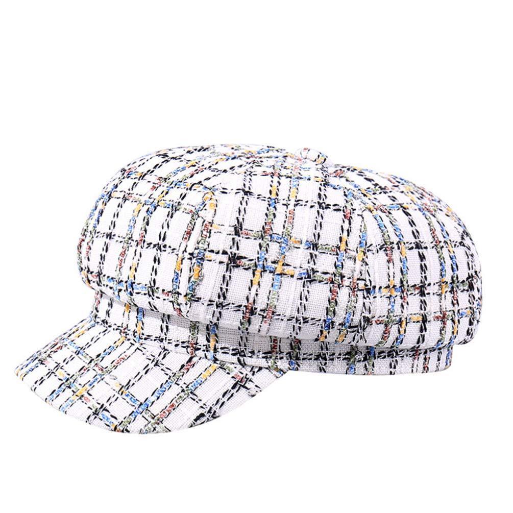 [Australia] - KESYOO Newsboy Hat Vintage Paperboy Cap Casual UV Protection Cap Peaked Beret Baker Hat for Men Women (Black) White 
