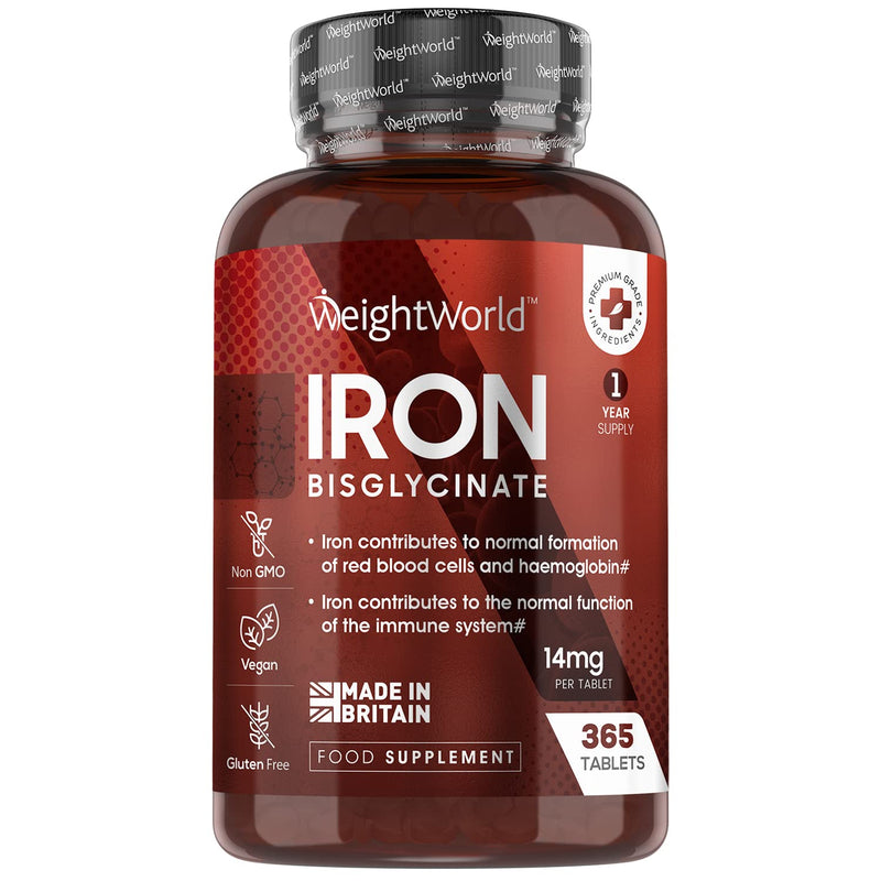 [Australia] - Gentle Iron Tablets High Strength 14mg - 365 Iron Bisglycinate Tablets (1 Year Supply) - Vegan Iron Supplements for Men & Women's Health - Easily Digestible, Gluten Free & Non-GMO - Made in The UK 