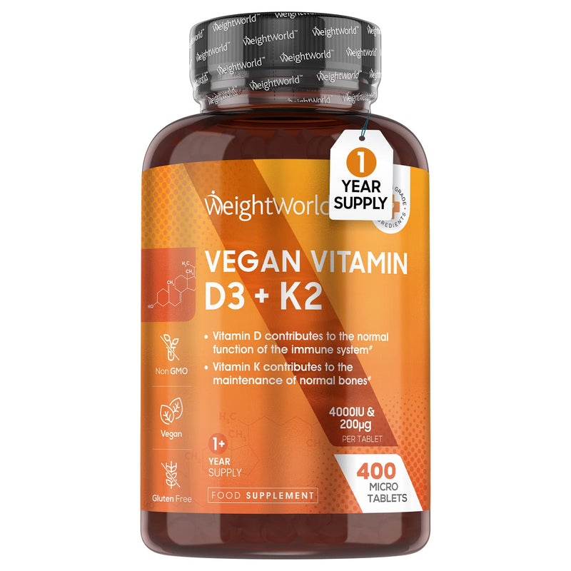 [Australia] - Vitamin D3 K2 Tablets - 4000iu Vitamin D High Strength Tablets with 200mcg K2 Vitamin (MK7) - 400 VIT D3 and K2 Tablets (1+ Year Supply) - Vegan Vitamin D K2 Supplement for Men & Women - EU Made 