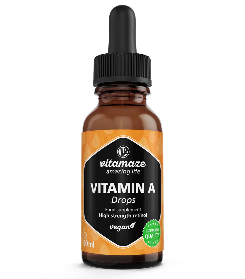 [Australia] - Vitamin A Drops 5000 IU High Strength per Daily Dose, Retinol Liquid & Vegan, 50 ml (1700 Drops), Natural Food Supplement Without Additives, High Bioavailability 