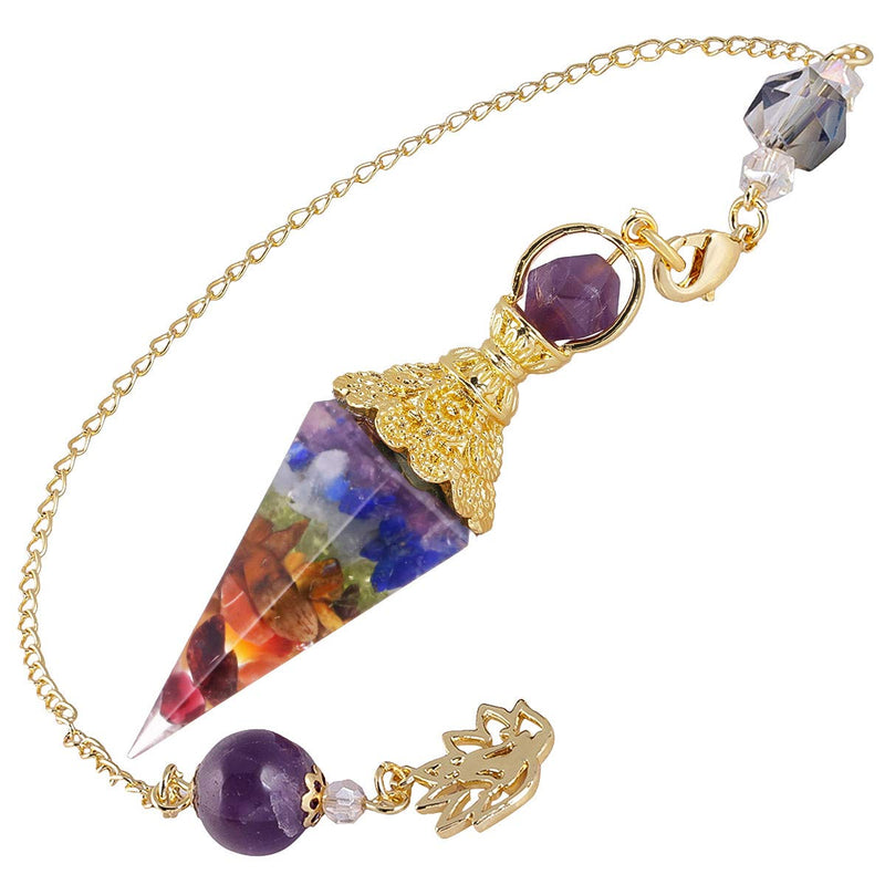[Australia] - Nupuyai 7 Chakra Healing Crystal Point Dowsing Pendulum for Divination Scrying, Resin Chip Stone Faceted Hexagonal Pendulum with Chain 03-multicolour/7 Chakra 