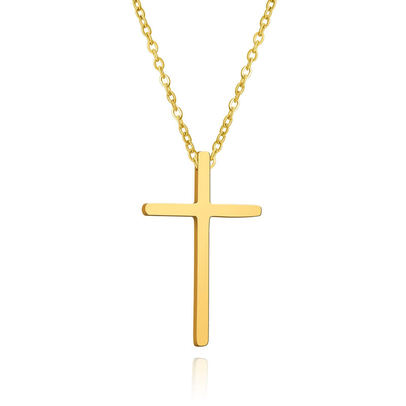 [Australia] - BUREI 14K Plated Gold Cross Necklace Dainty Long Pendant Adjustable Necklace Simple Jewelry Gift for Women Men 