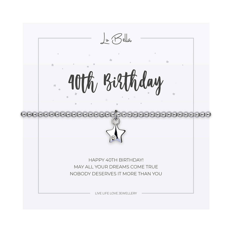 [Australia] - 40th Birthday Silver Bracelet Women - Adjustable Silver Jewellery with Charm and Gift Bag from Lu Bella - Mum Sister Best Friend (40th Birthday) 
