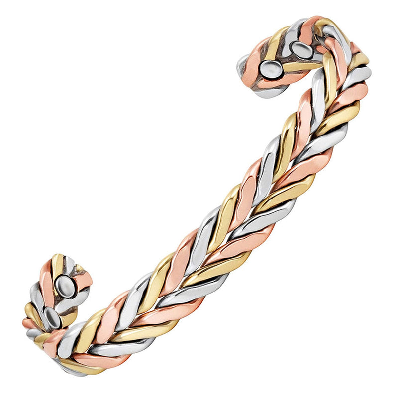 [Australia] - MagnetRX® Woven Copper Magnetic Bracelet - Magnetic Copper Bracelets - Adjustable Pure Copper Cuff Bracelet with Magnets Tri-color M / L 