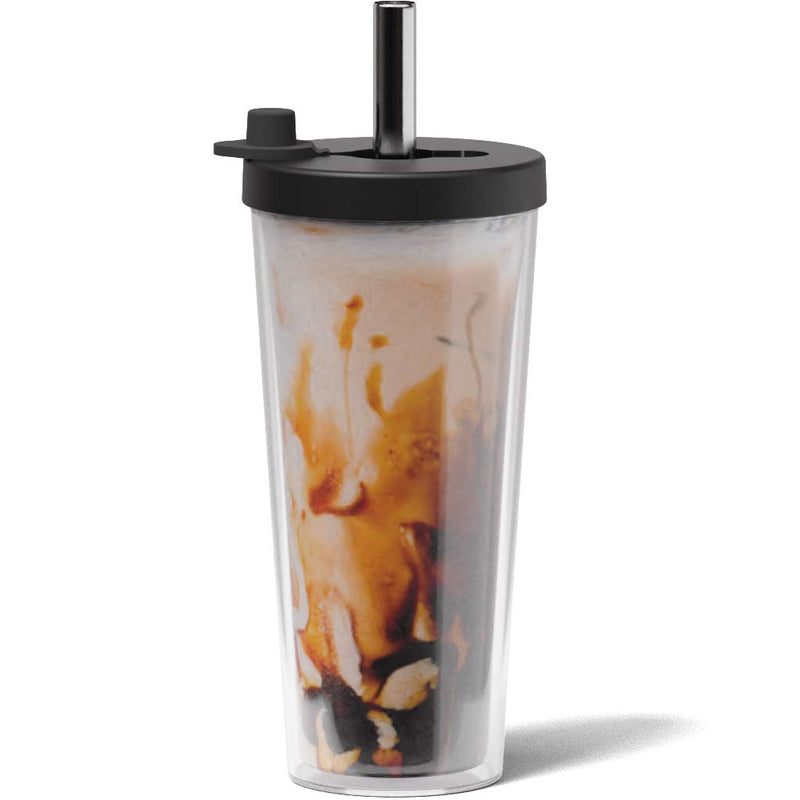 [Australia] - Reusable Boba Cup with Resealable Lid Plug - 17 Oz Double Wall Insulated | Smoothie Tumbler | Wide Stainless Steel Straw for Bubble Tea, Boba Pearls - Night Black 