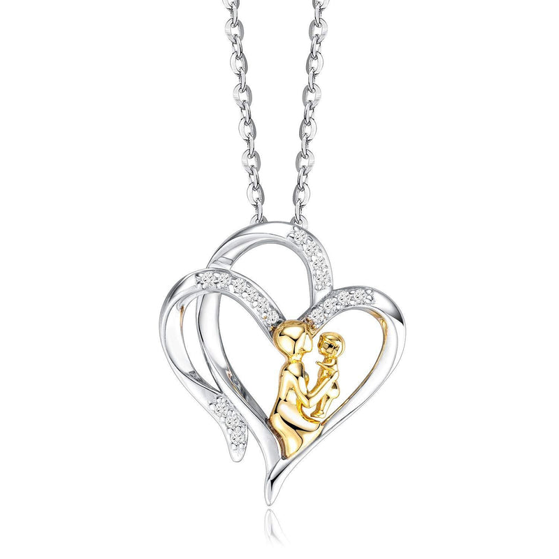 [Australia] - Mother and Child Necklace, 925 Sterling Silver Double Heart pendant, 5A Cubic Zirconia Jewellery for Women, Gifts for Mum 
