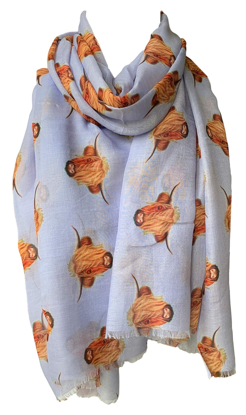 [Australia] - Purple Possum® Cow Scarf Ladies Highland Cows Cattle Cashmere Blend Pink Shawl Cute Peach Wrap Lilac 