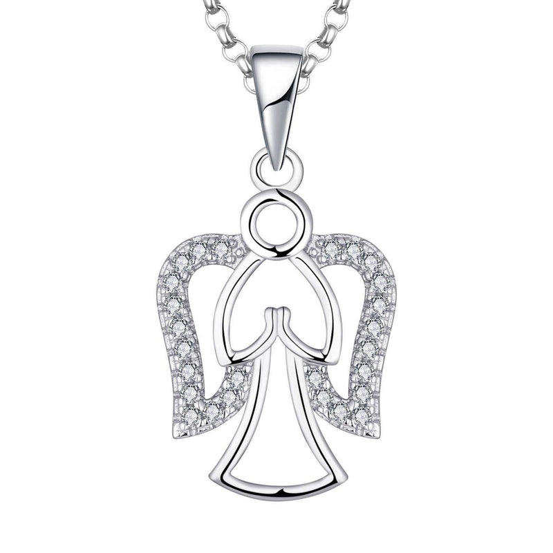 [Australia] - JO WISDOM Women Necklace,925 Sterling Silver Guardian Angel Wings Pendant Necklace with 3A Cubic Zirconia C Angel Necklace 