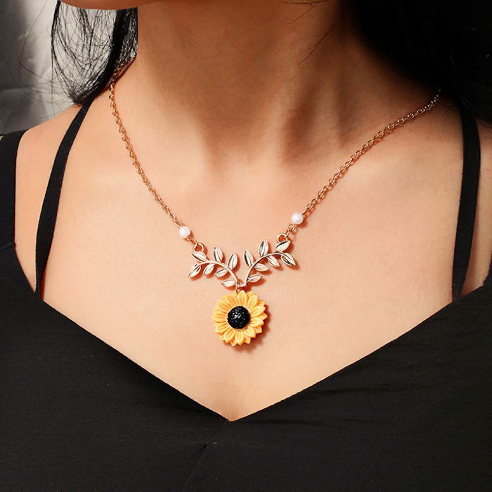 [Australia] - Sunflower Necklace, Lovely Flower Pendant Sweet Resin Daisy Leaf Pendant Faux Pearl Fashion Choker Women Jewelry Accessories (Rose Gold) 