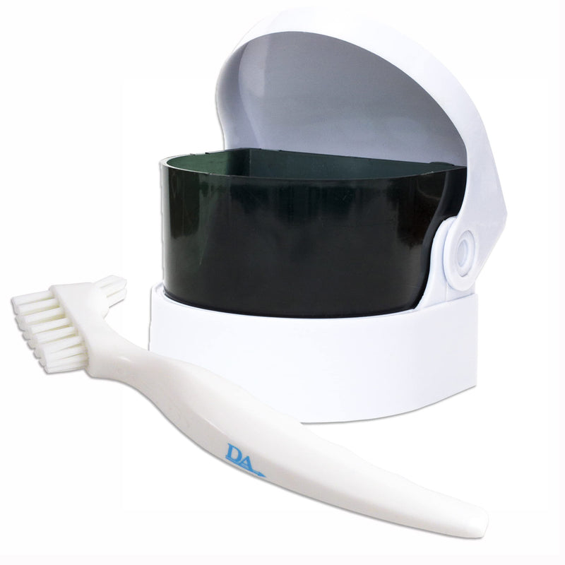 [Australia] - Sonic Cleaner and Brush ~ Storage Container for Soaking and Cleaning Ortho Retainers, Dentures and More… (White Brush) White Brush 