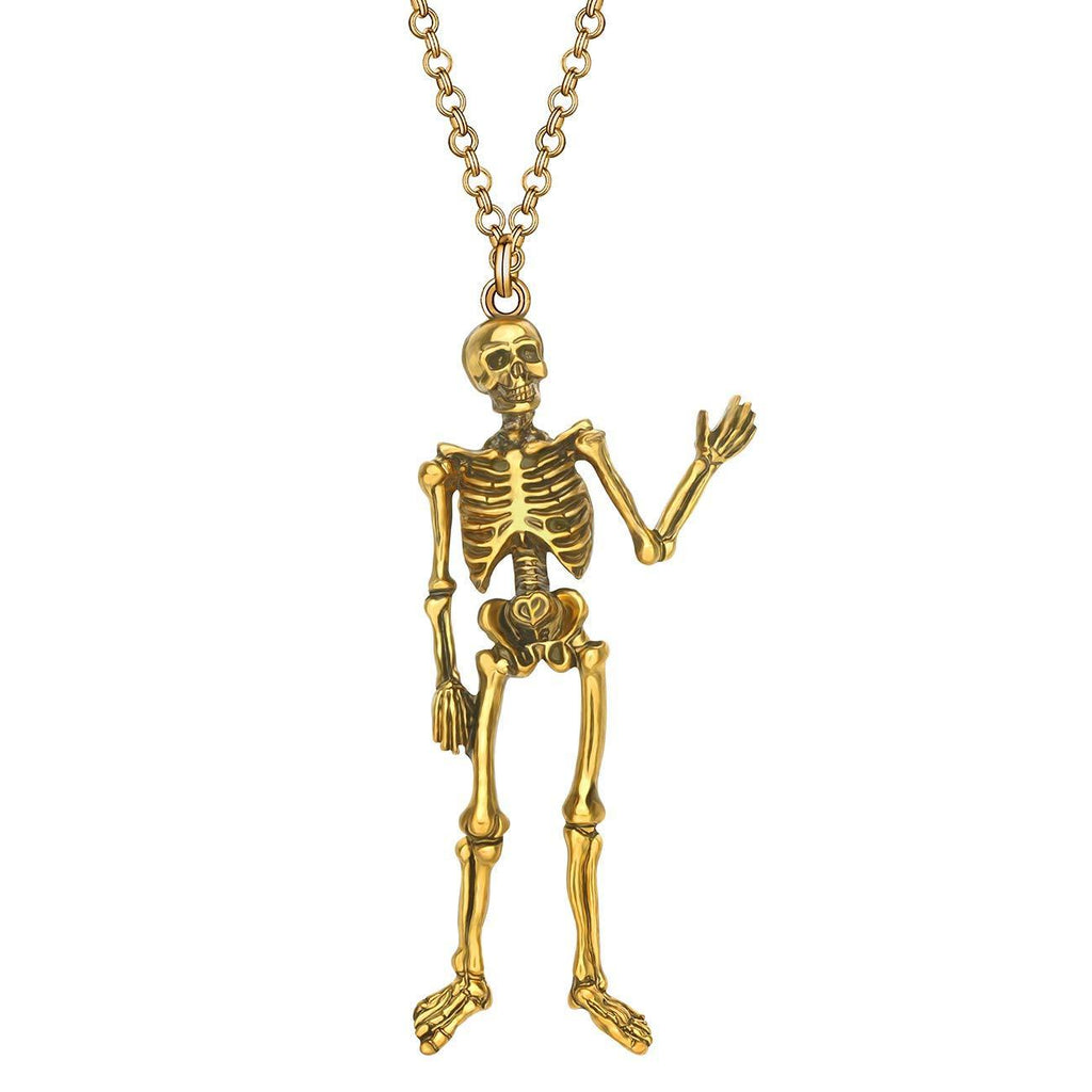 [Australia] - NEWEI Halloween Greeting Skull Necklace Pendant for Women Girls Novelty Skeleton Gifts Gold 
