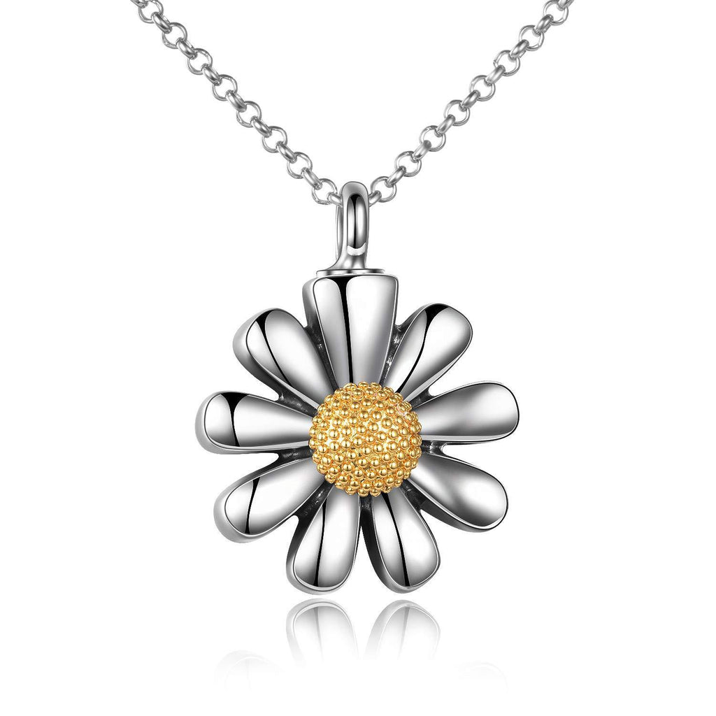 [Australia] - Daisy Flower Urn Necklace 925 Sterling Silver Pendant Necklace Keepsake Ashes Cremation Memorial Jewellery 