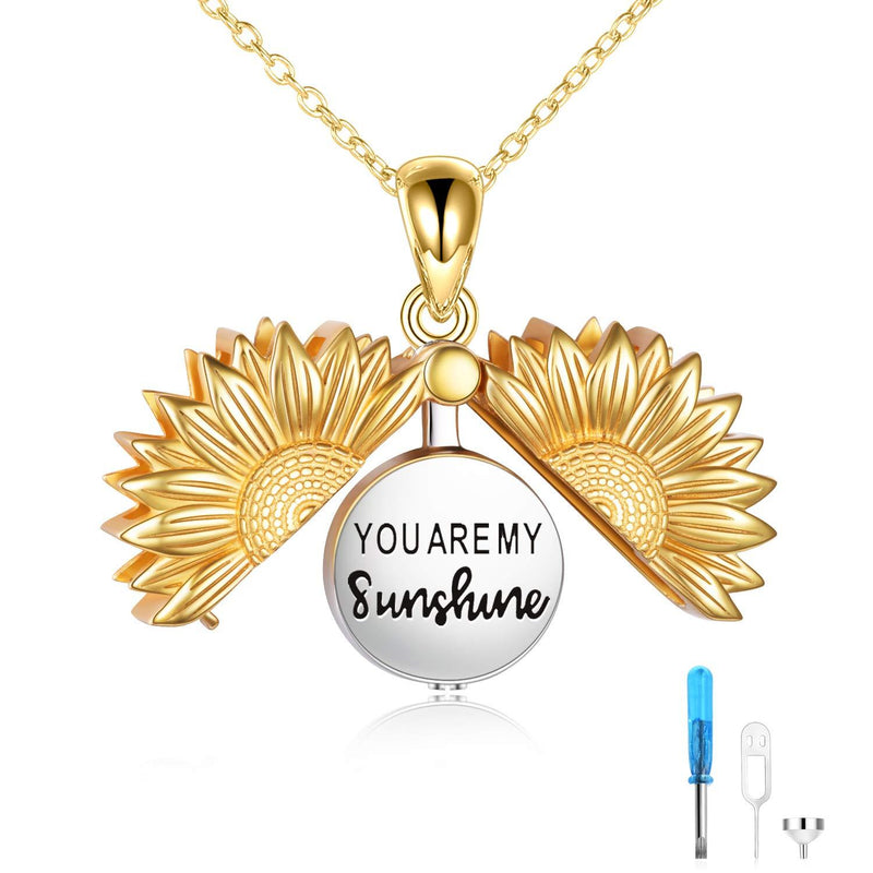 [Australia] - 925 Sterling Silver Sunflower Urn Necklace You are My Sunshine Locket Keepsake Ashes Cremation Hair Memorial Jewellery 