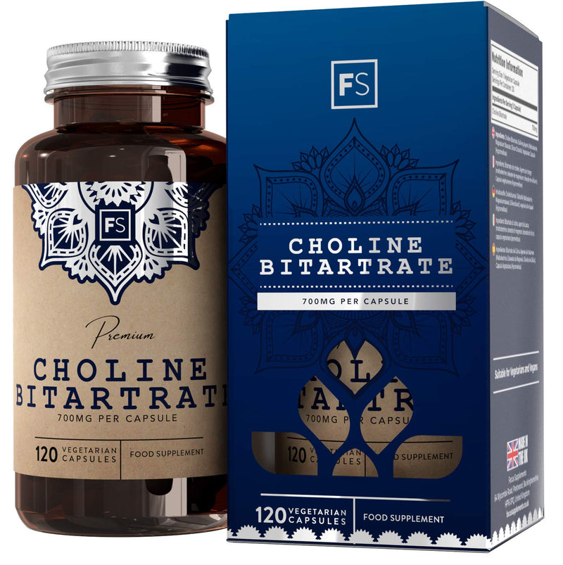 [Australia] - FS Choline Bitartrate Supplement | High Strength 700mg Per Vegan Capsule | 120 Capsules | Nootropic Tablets | Non-GMO, Dairy, Gluten & Allergen Free | Manufactured in ISO Licensed Facilities 