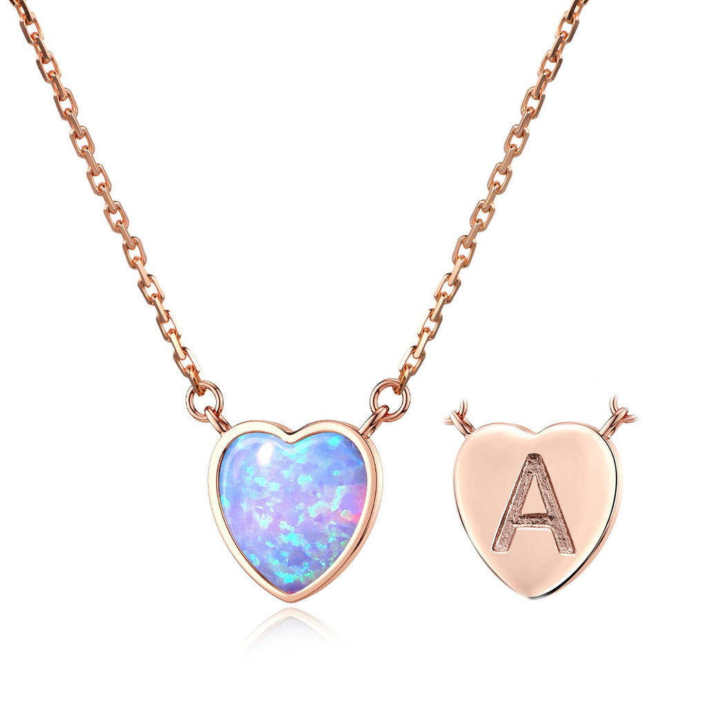 [Australia] - DALARAN Initial Opal Necklace 18K Rose Gold Plated Sterling Silver Necklace for Women (16"+2") Letter A 