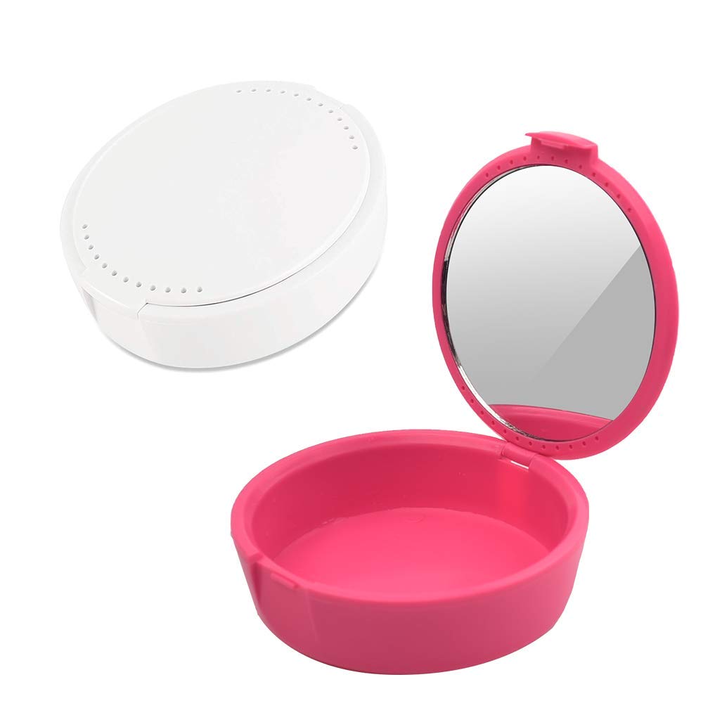 [Australia] - Y-Kelin Retainer Case with Mirror Retainer Container Partial Denture Storage Box (Pink+White) Pink+white 