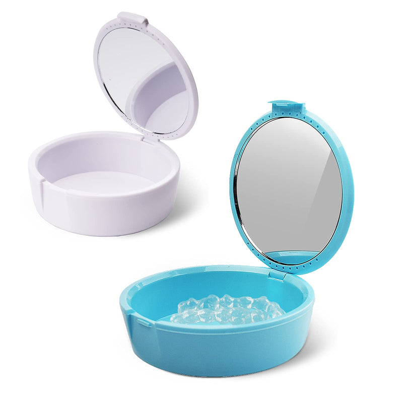 [Australia] - Y-Kelin Retainer Case with Mirror Retainer Container Partial Denture Storage Box (Light Blue+White) Light Blue+white 