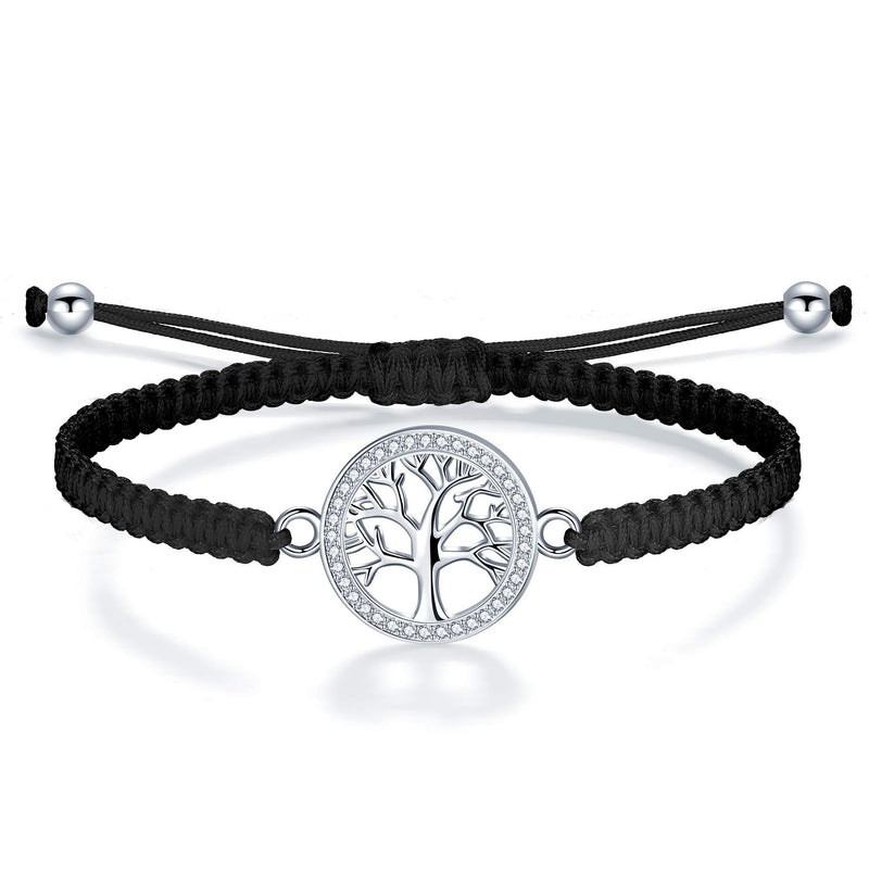 [Australia] - J.Endéar Tree of Life Bracelet for Women 925 Sterling Sliver with Zirconia, Personalized Handmade Braided Rope Bracelet, Gift for Friendship Family 