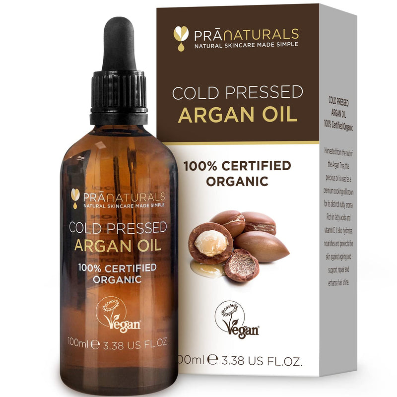[Australia] - PraNaturals 100% Organic Moroccan Pure Natural Argan Oil for Face & Body 100ml – Rich in Vitamin E for Healthy Skin, Hair & Nails – No Parabens or SLS – Vegan, Cruelty-Free 