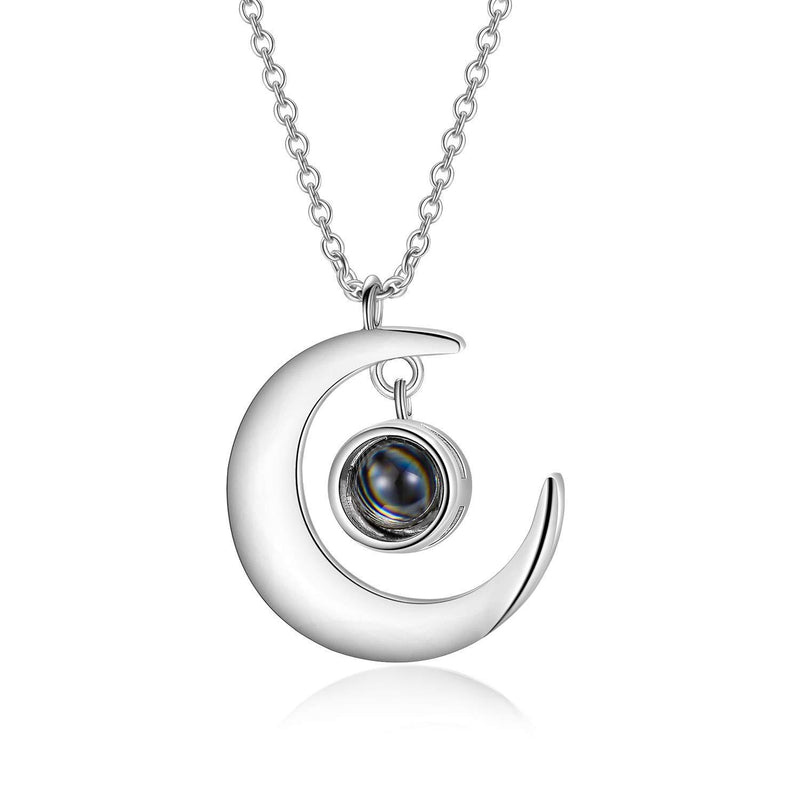 [Australia] - SOULMEET 925 Sterling Silver Crescent Moon necklace Half moon necklace 100 languages I Love You Jewelry gift for women girls 