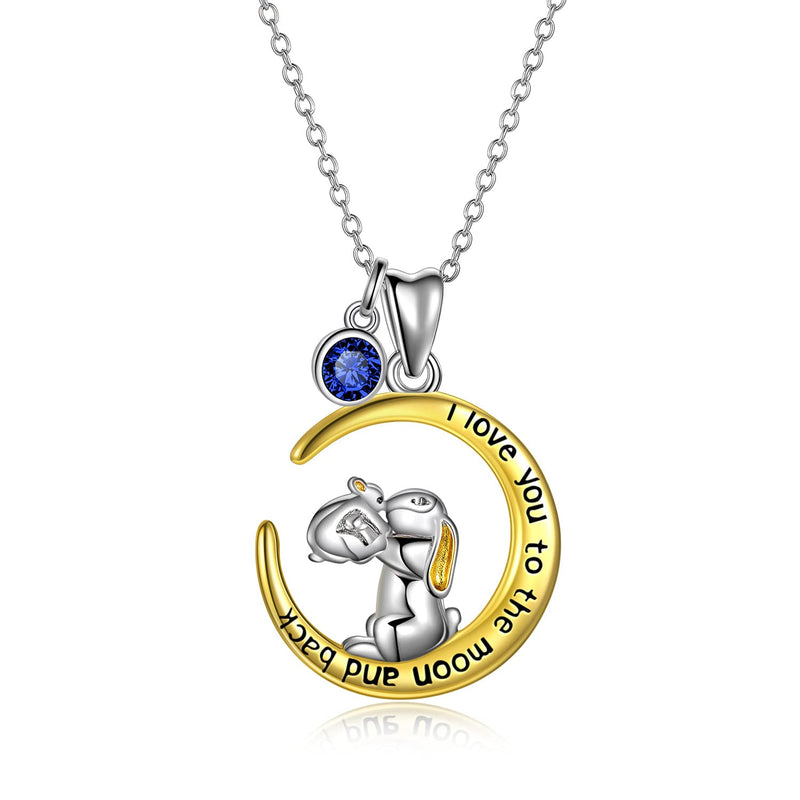 [Australia] - Mother Daughter Necklace Sterling Silver Rabbit Bunny Pendant Necklace with Birthstone Crystals, Birthday Jewellery Gifts for Daughter Mum Wife Simulated Sapphire 