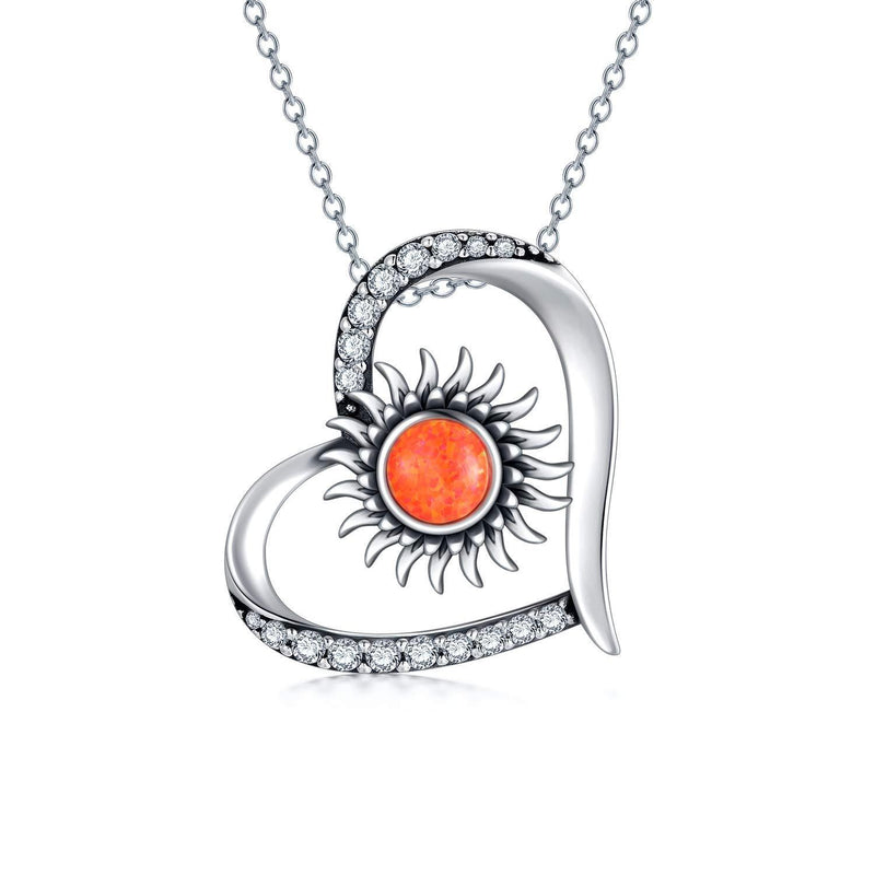 [Australia] - HARMONY BOLA Sun Necklaces 925 Silver Heart Pendant with Cubic Zirconia Zircon Opal Jewellery Gift for Women 